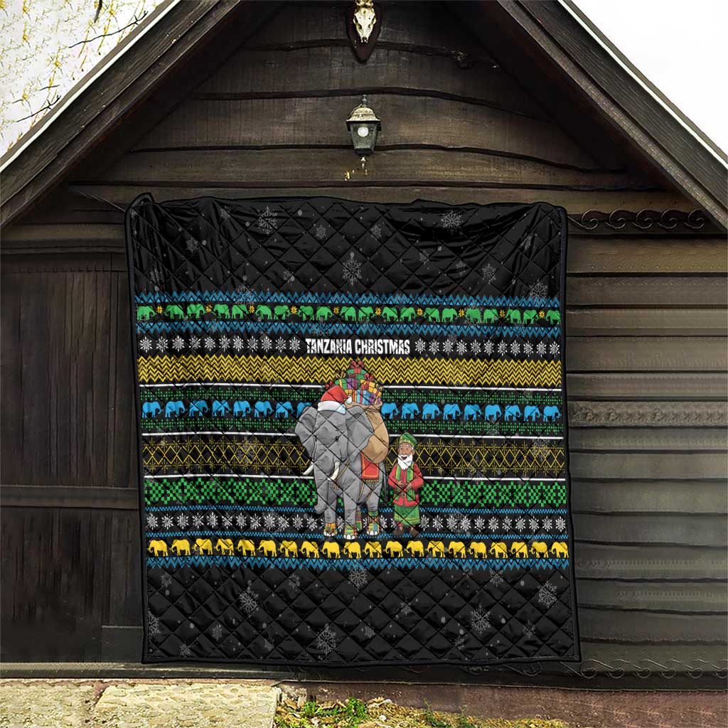 Tanzania Christmas Quilt with Santa Riding Elephant Snowflakes and Colorful African - Wonder Print Shop