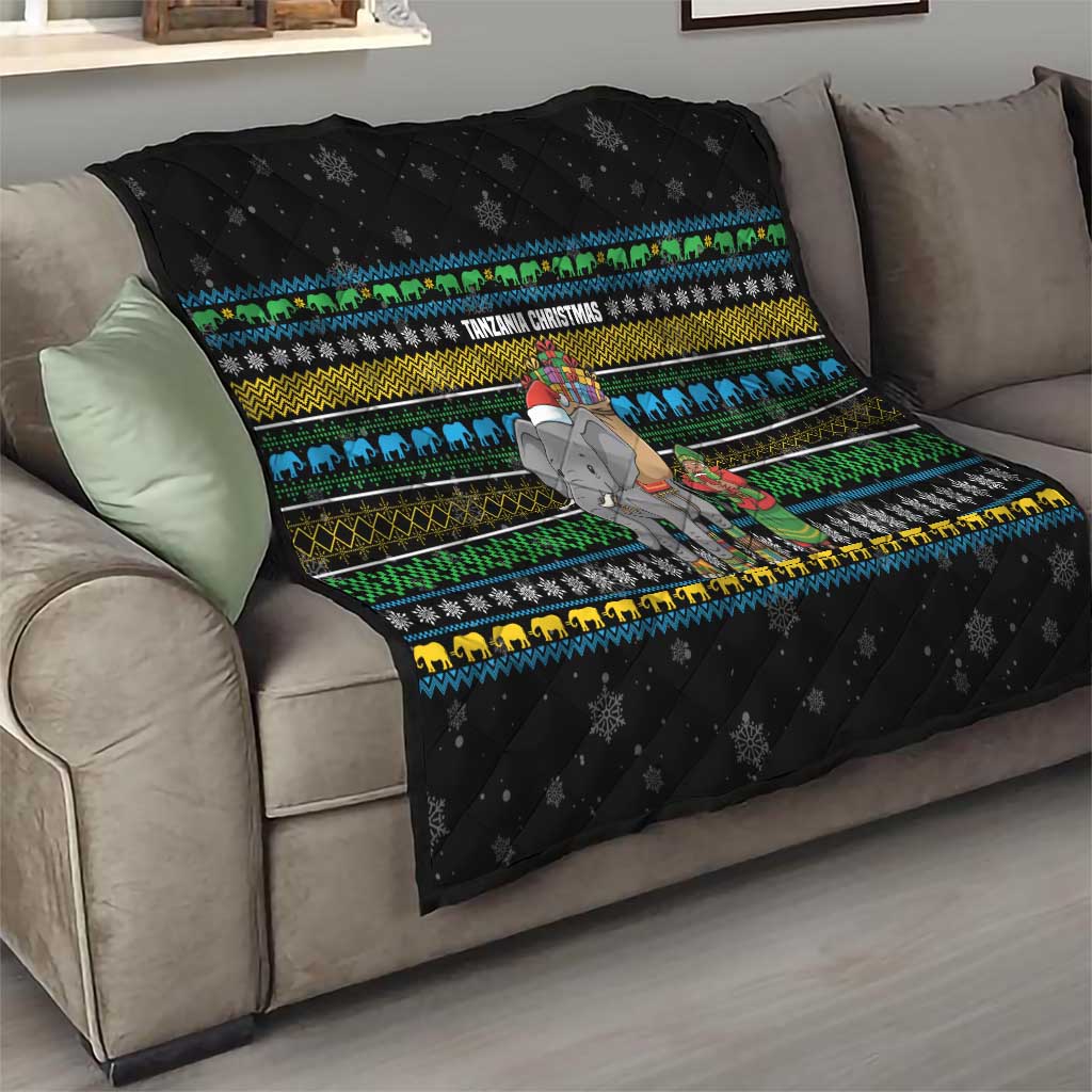 Tanzania Christmas Quilt with Santa Riding Elephant Snowflakes and Colorful African - Wonder Print Shop