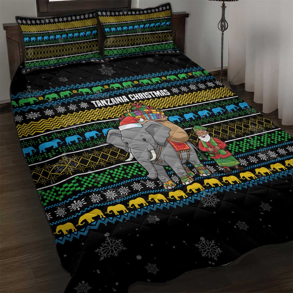 Tanzania Christmas Quilt Bed Set with Santa Riding Elephant Snowflakes and Colorful African - Wonder Print Shop