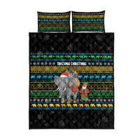 Tanzania Christmas Quilt Bed Set with Santa Riding Elephant Snowflakes and Colorful African - Wonder Print Shop