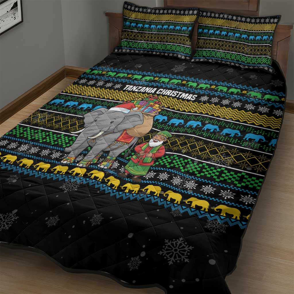 Tanzania Christmas Quilt Bed Set with Santa Riding Elephant Snowflakes and Colorful African - Wonder Print Shop