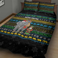 Tanzania Christmas Quilt Bed Set with Santa Riding Elephant Snowflakes and Colorful African - Wonder Print Shop