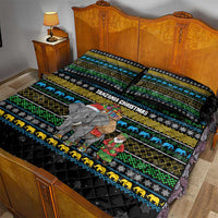 Tanzania Christmas Quilt Bed Set with Santa Riding Elephant Snowflakes and Colorful African - Wonder Print Shop