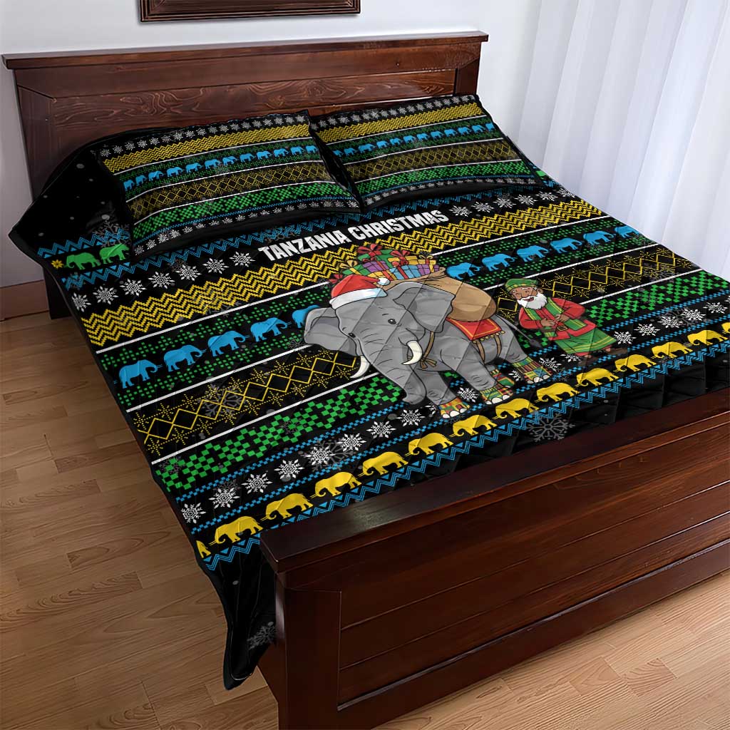 Tanzania Christmas Quilt Bed Set with Santa Riding Elephant Snowflakes and Colorful African - Wonder Print Shop