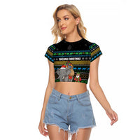 Tanzania Christmas Raglan Cropped T Shirt with Santa Riding Elephant Snowflakes and Colorful African - Wonder Print Shop