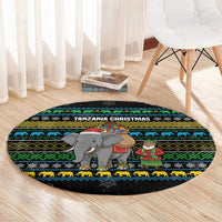Tanzania Christmas Round Carpet with Santa Riding Elephant Snowflakes and Colorful African - Wonder Print Shop