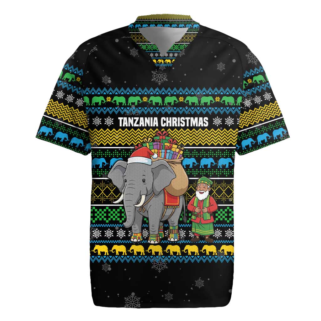 Tanzania Christmas Rugby Jersey with Santa Riding Elephant Snowflakes and Colorful African - Wonder Print Shop