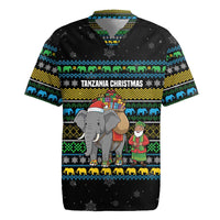 Tanzania Christmas Rugby Jersey with Santa Riding Elephant Snowflakes and Colorful African - Wonder Print Shop