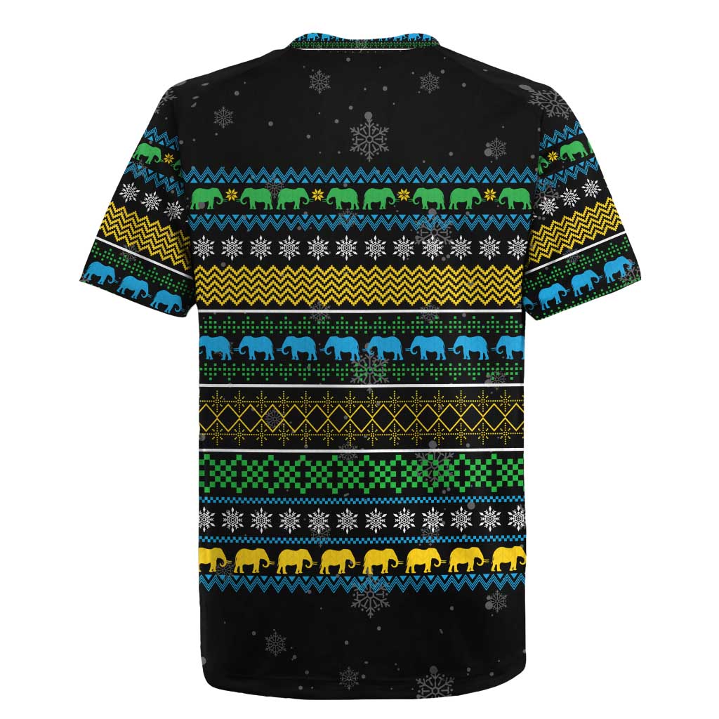 Tanzania Christmas Rugby Jersey with Santa Riding Elephant Snowflakes and Colorful African - Wonder Print Shop