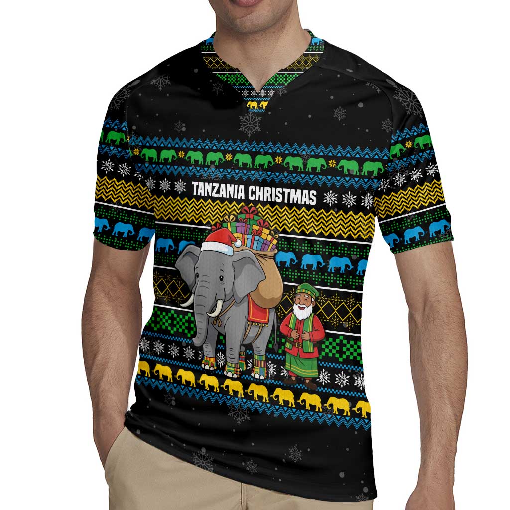 Tanzania Christmas Rugby Jersey with Santa Riding Elephant Snowflakes and Colorful African - Wonder Print Shop