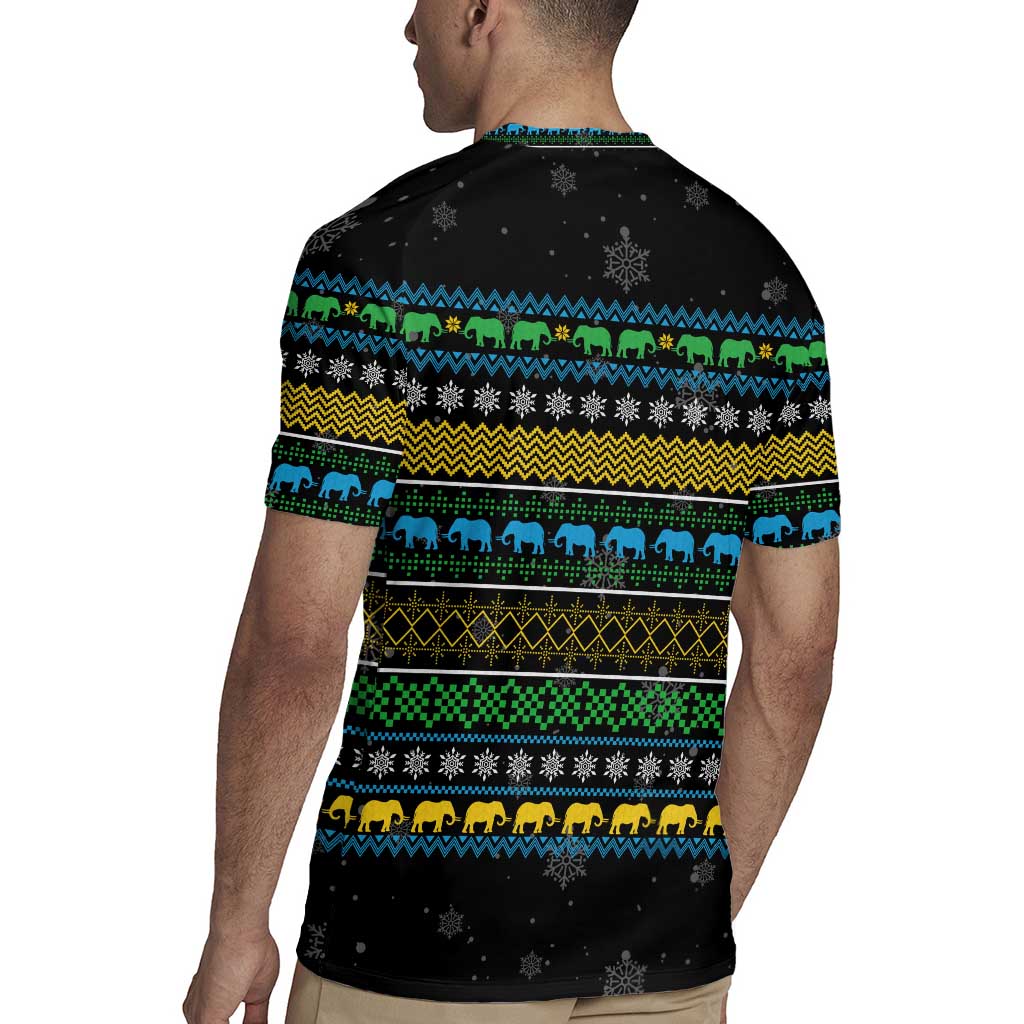 Tanzania Christmas Rugby Jersey with Santa Riding Elephant Snowflakes and Colorful African - Wonder Print Shop