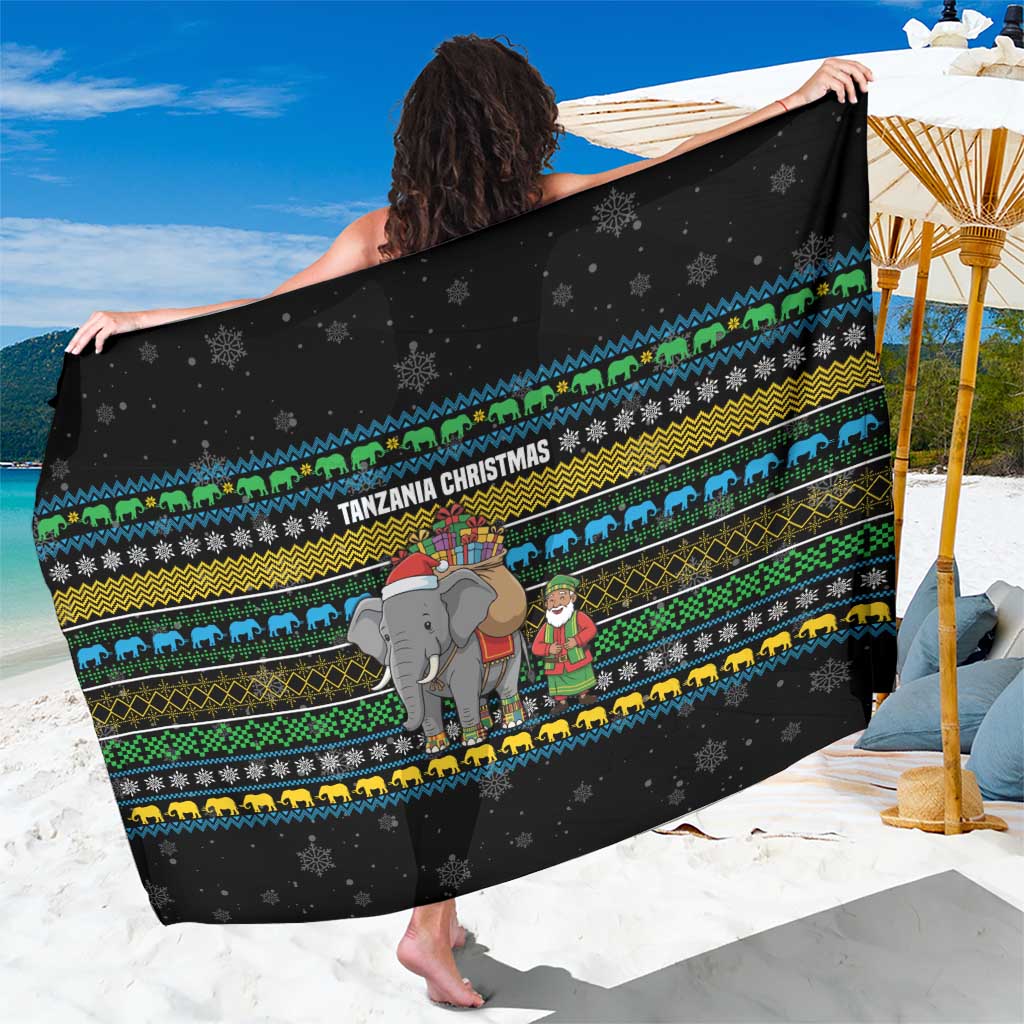 Tanzania Christmas Sarong with Santa Riding Elephant Snowflakes and Colorful African - Wonder Print Shop