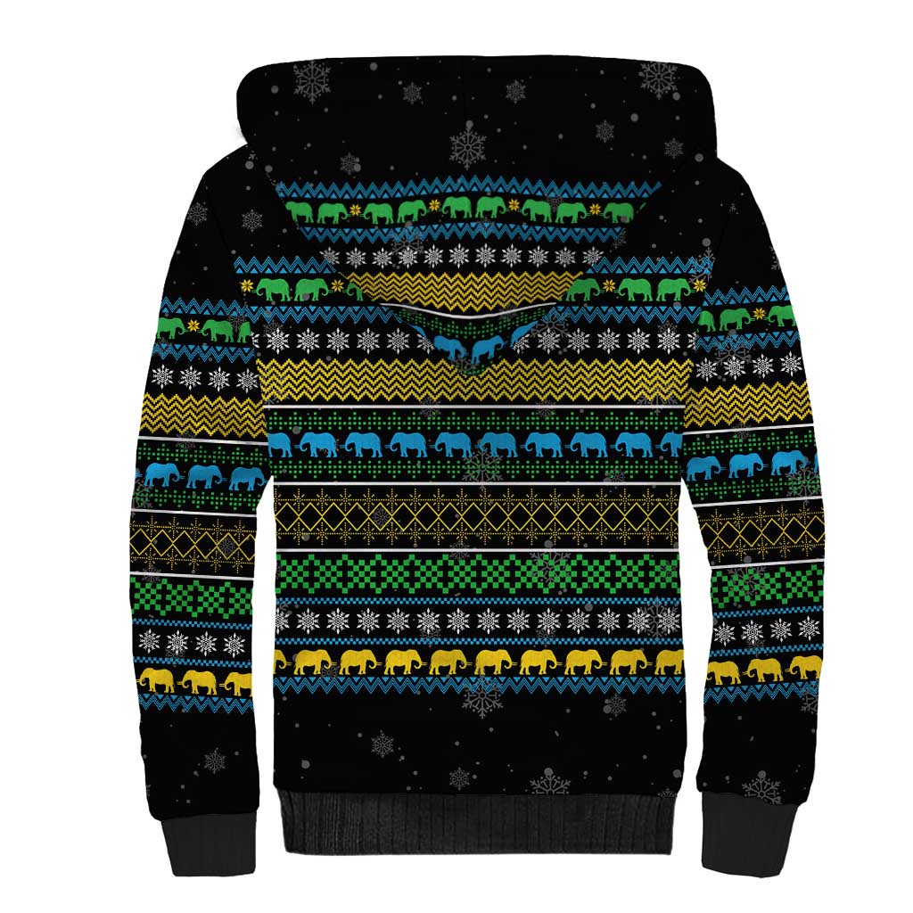 Tanzania Christmas Sherpa Hoodie with Santa Riding Elephant Snowflakes and Colorful African - Wonder Print Shop