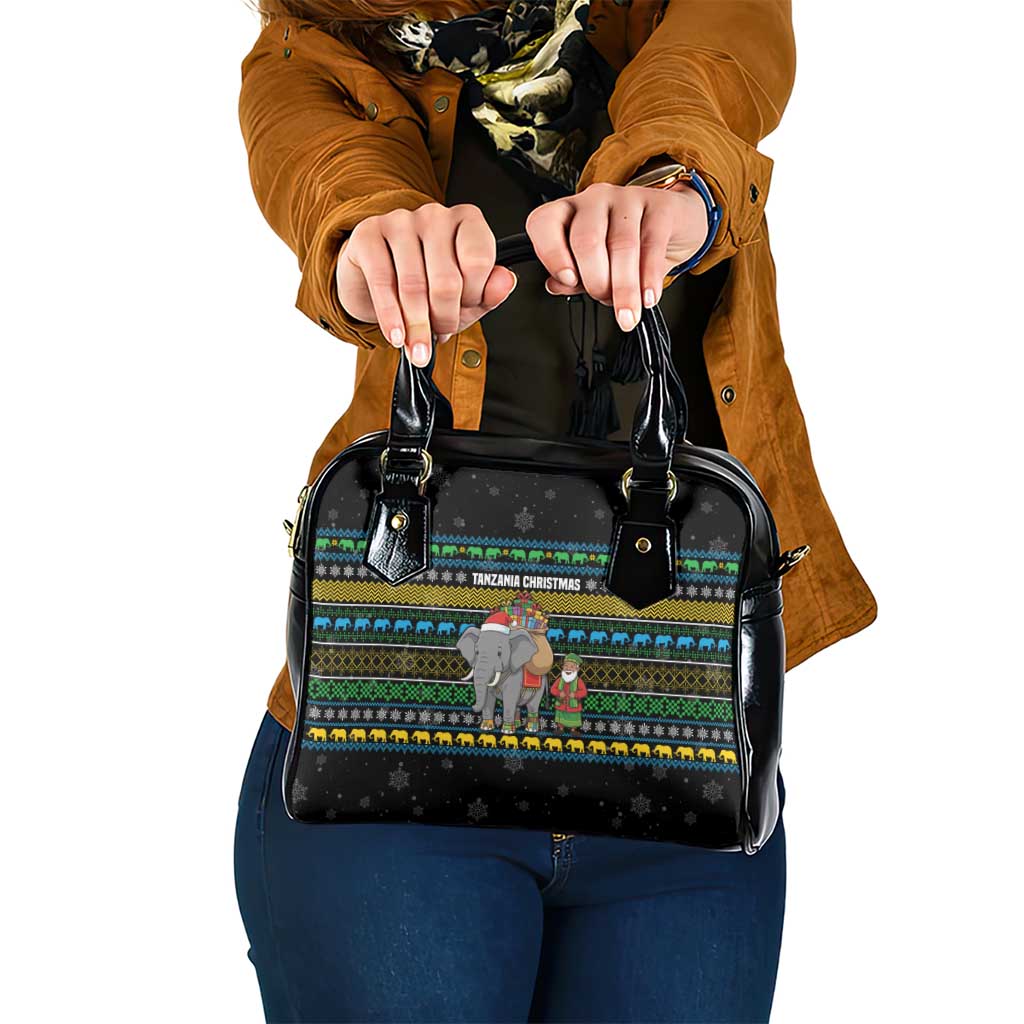 Tanzania Christmas Shoulder Handbag with Santa Riding Elephant Snowflakes and Colorful African - Wonder Print Shop