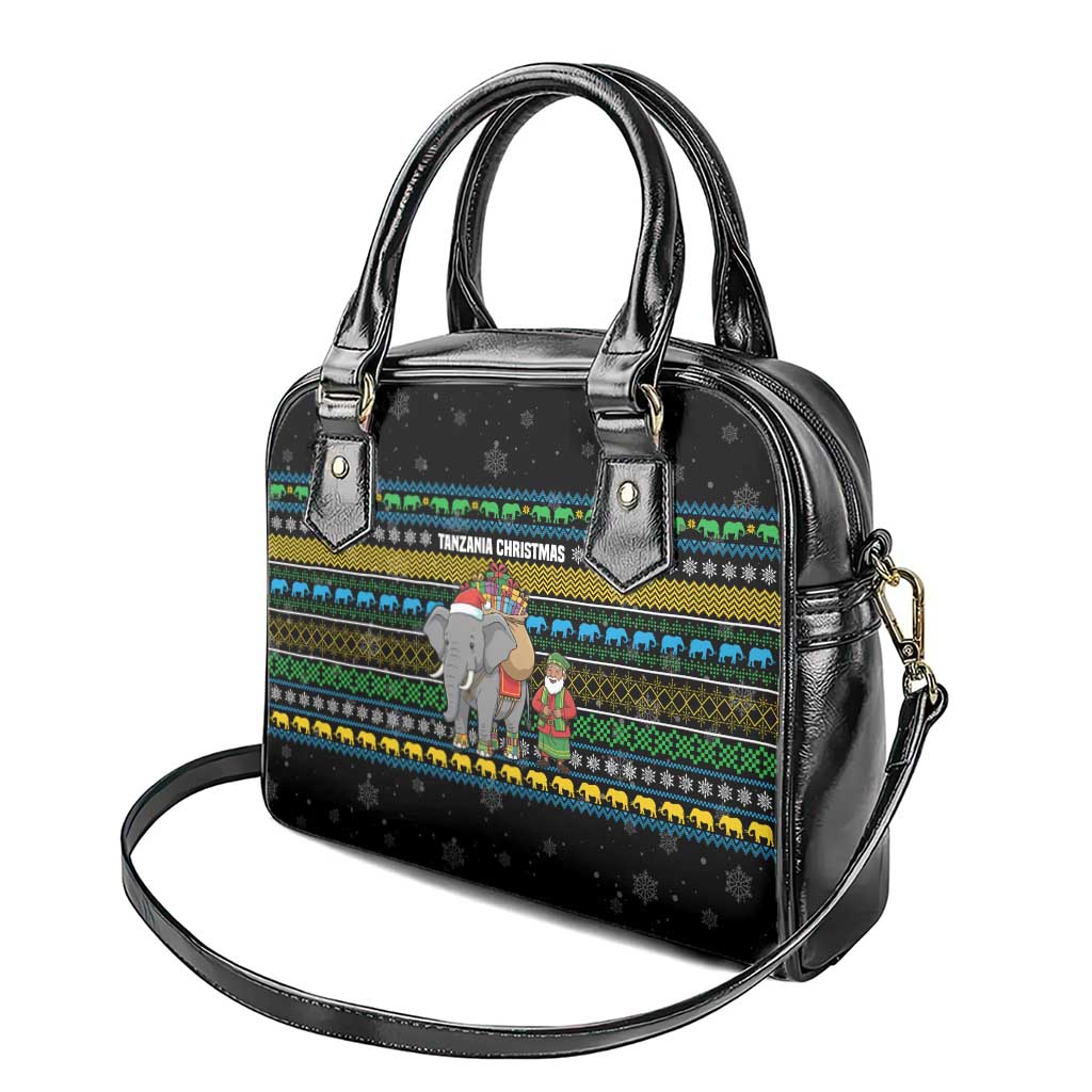 Tanzania Christmas Shoulder Handbag with Santa Riding Elephant Snowflakes and Colorful African - Wonder Print Shop