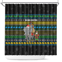 Tanzania Christmas Shower Curtain with Santa Riding Elephant Snowflakes and Colorful African - Wonder Print Shop