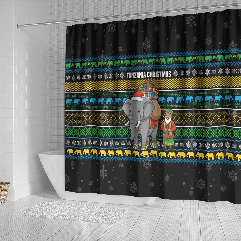 Tanzania Christmas Shower Curtain with Santa Riding Elephant Snowflakes and Colorful African - Wonder Print Shop
