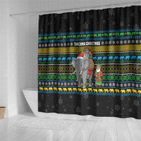 Tanzania Christmas Shower Curtain with Santa Riding Elephant Snowflakes and Colorful African - Wonder Print Shop