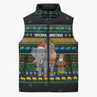 Tanzania Christmas Sleeveless Puffer Jacket with Santa Riding Elephant Snowflakes and Colorful African - Wonder Print Shop