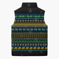 Tanzania Christmas Sleeveless Puffer Jacket with Santa Riding Elephant Snowflakes and Colorful African - Wonder Print Shop