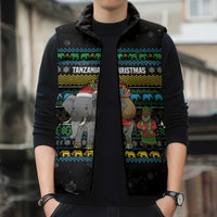 Tanzania Christmas Sleeveless Puffer Jacket with Santa Riding Elephant Snowflakes and Colorful African - Wonder Print Shop