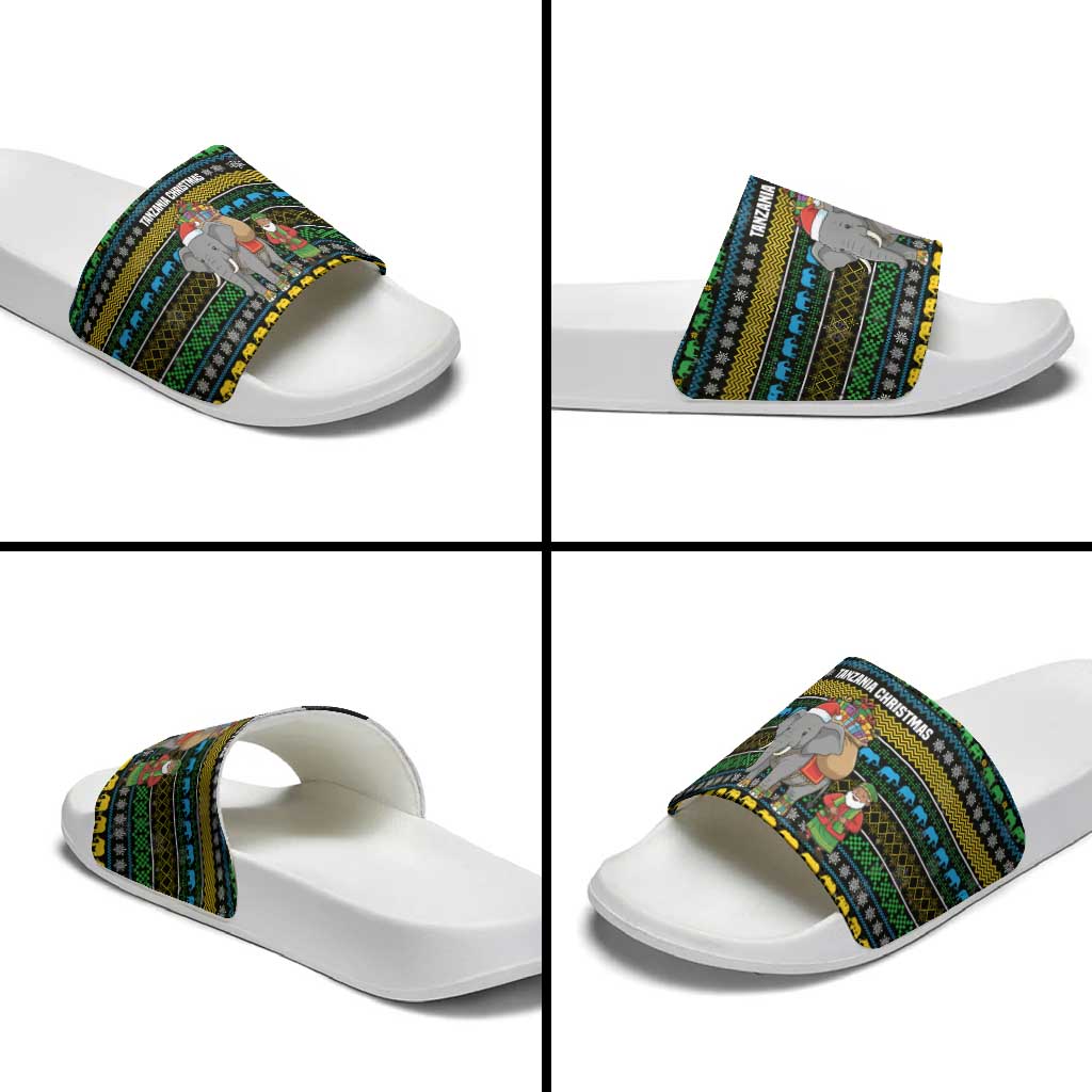 Tanzania Christmas Slide Sandals with Santa Riding Elephant Snowflakes and Colorful African - Wonder Print Shop