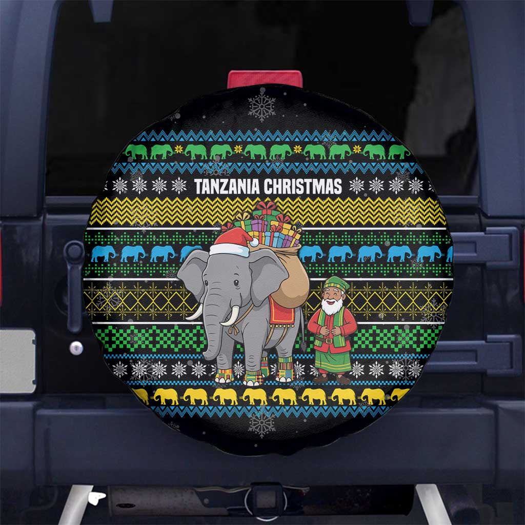 Tanzania Christmas Spare Tire Cover with Santa Riding Elephant Snowflakes and Colorful African - Wonder Print Shop
