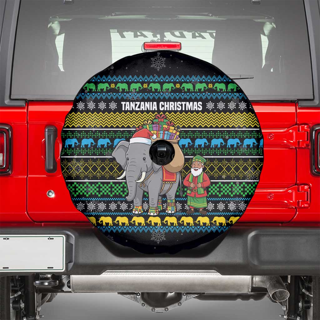 Tanzania Christmas Spare Tire Cover with Santa Riding Elephant Snowflakes and Colorful African - Wonder Print Shop