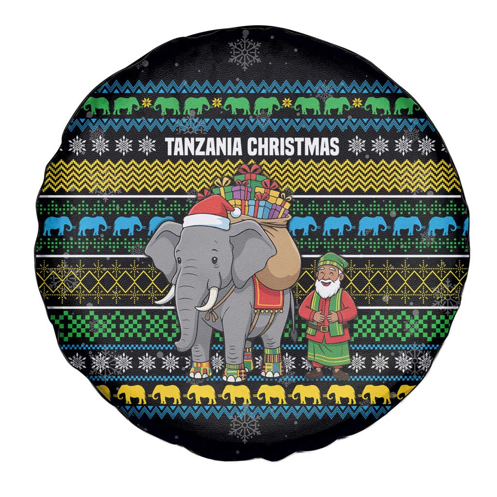 Tanzania Christmas Spare Tire Cover with Santa Riding Elephant Snowflakes and Colorful African - Wonder Print Shop