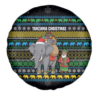 Tanzania Christmas Spare Tire Cover with Santa Riding Elephant Snowflakes and Colorful African - Wonder Print Shop