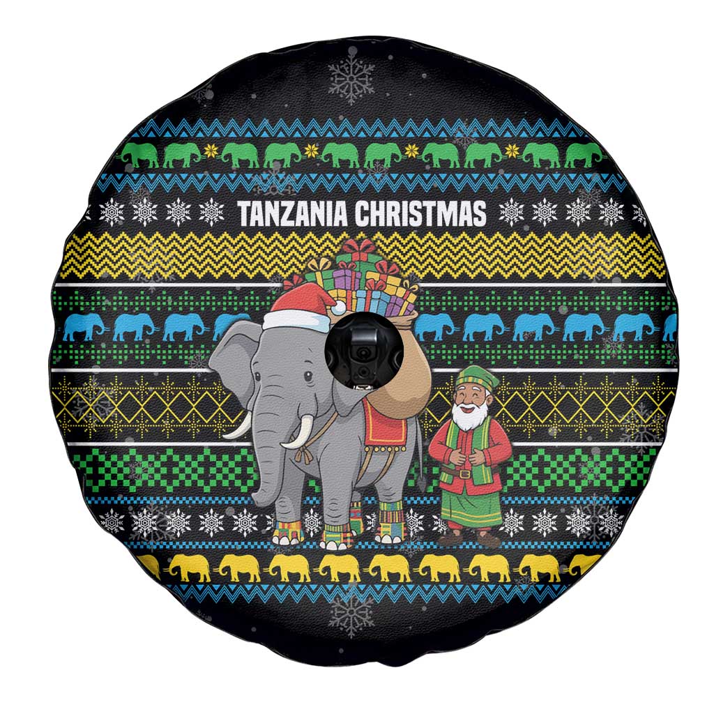 Tanzania Christmas Spare Tire Cover with Santa Riding Elephant Snowflakes and Colorful African - Wonder Print Shop