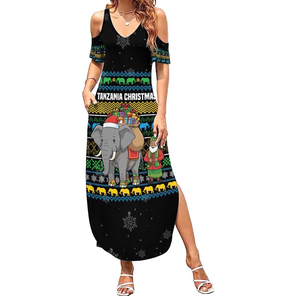Tanzania Christmas Summer Maxi Dress with Santa Riding Elephant Snowflakes and Colorful African - Wonder Print Shop