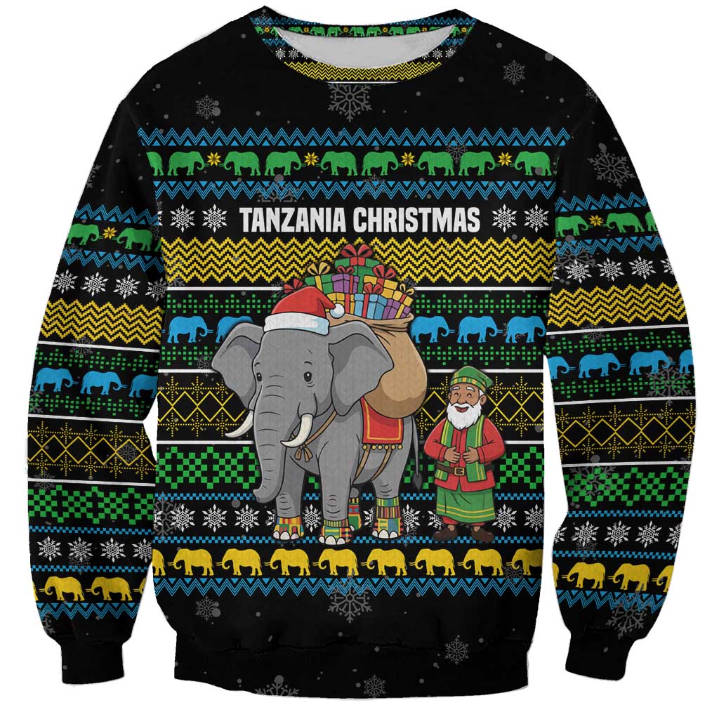 Tanzania Christmas Sweatshirt with Santa Riding Elephant Snowflakes and Colorful African - Wonder Print Shop