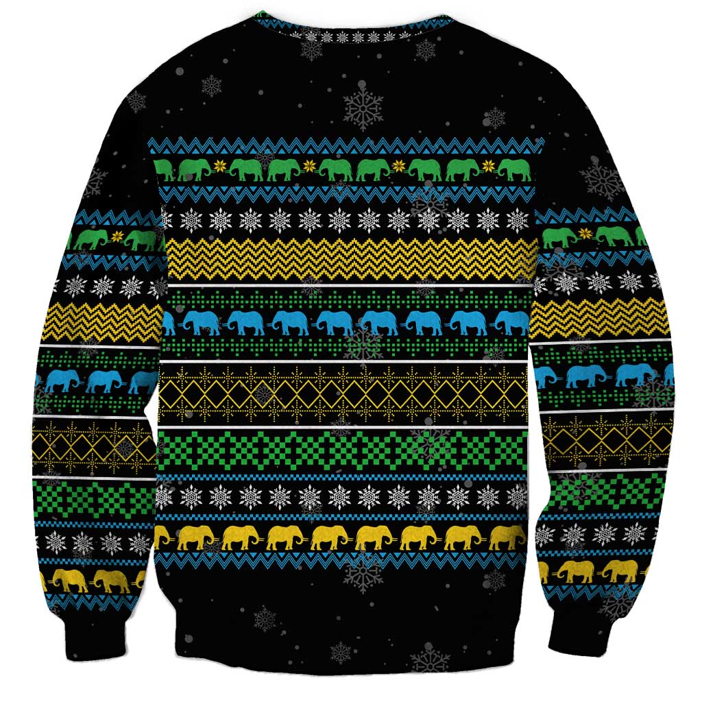 Tanzania Christmas Sweatshirt with Santa Riding Elephant Snowflakes and Colorful African - Wonder Print Shop