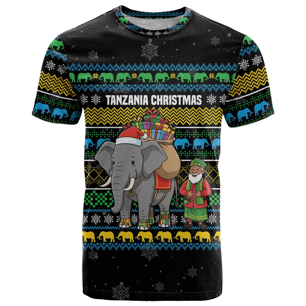Tanzania Christmas T Shirt with Santa Riding Elephant Snowflakes and Colorful African - Wonder Print Shop