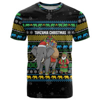 Tanzania Christmas T Shirt with Santa Riding Elephant Snowflakes and Colorful African - Wonder Print Shop