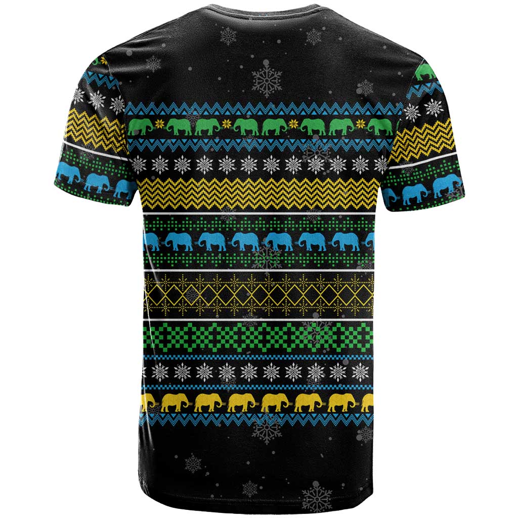 Tanzania Christmas T Shirt with Santa Riding Elephant Snowflakes and Colorful African - Wonder Print Shop
