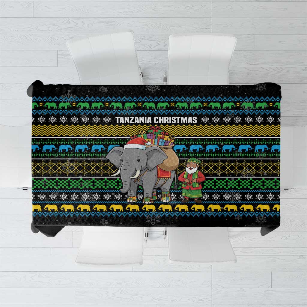 Tanzania Christmas Tablecloth with Santa Riding Elephant Snowflakes and Colorful African - Wonder Print Shop