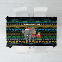 Tanzania Christmas Tablecloth with Santa Riding Elephant Snowflakes and Colorful African - Wonder Print Shop