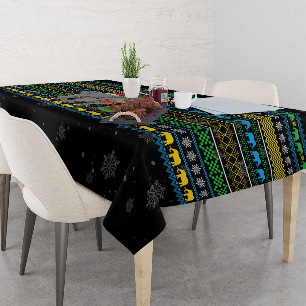Tanzania Christmas Tablecloth with Santa Riding Elephant Snowflakes and Colorful African - Wonder Print Shop