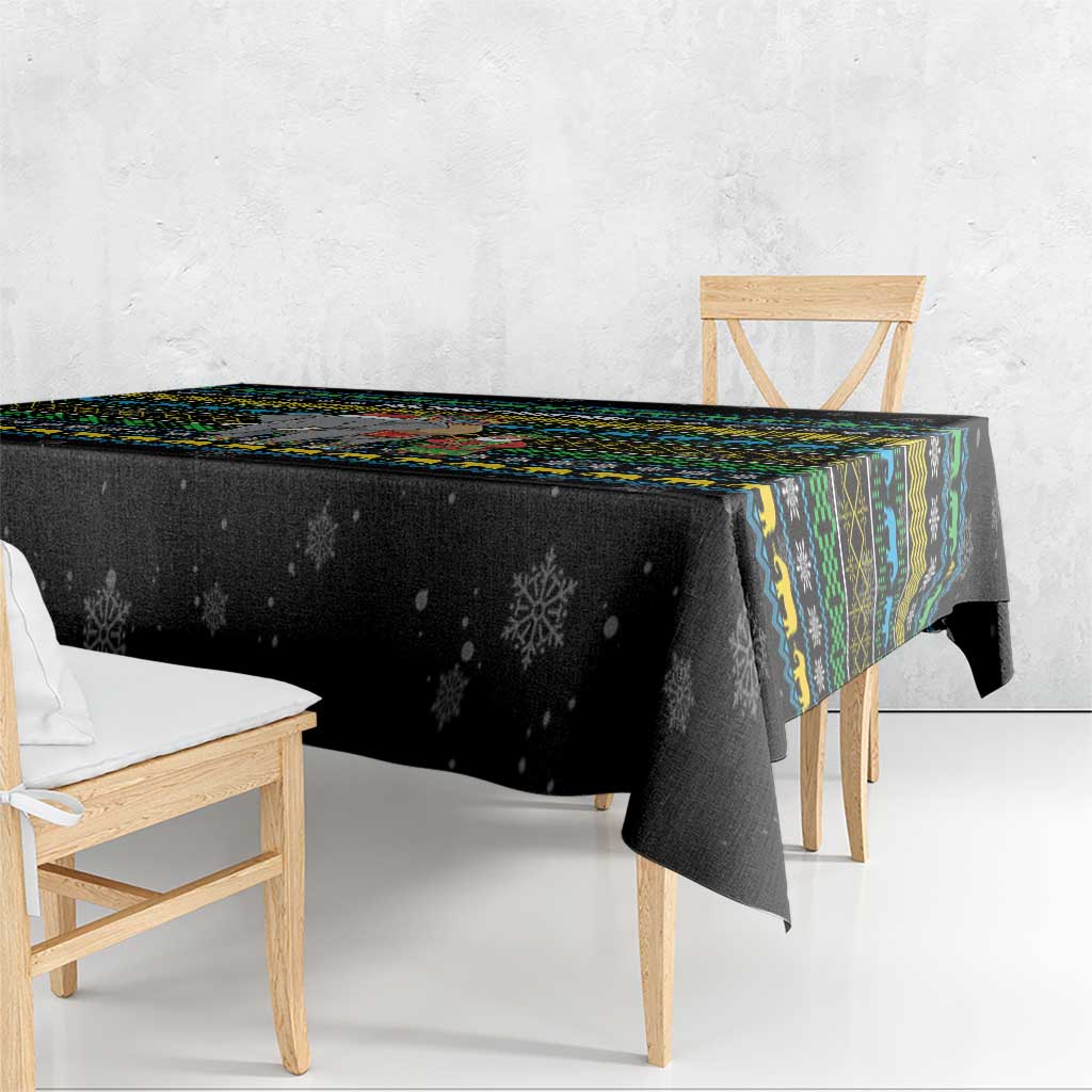 Tanzania Christmas Tablecloth with Santa Riding Elephant Snowflakes and Colorful African - Wonder Print Shop