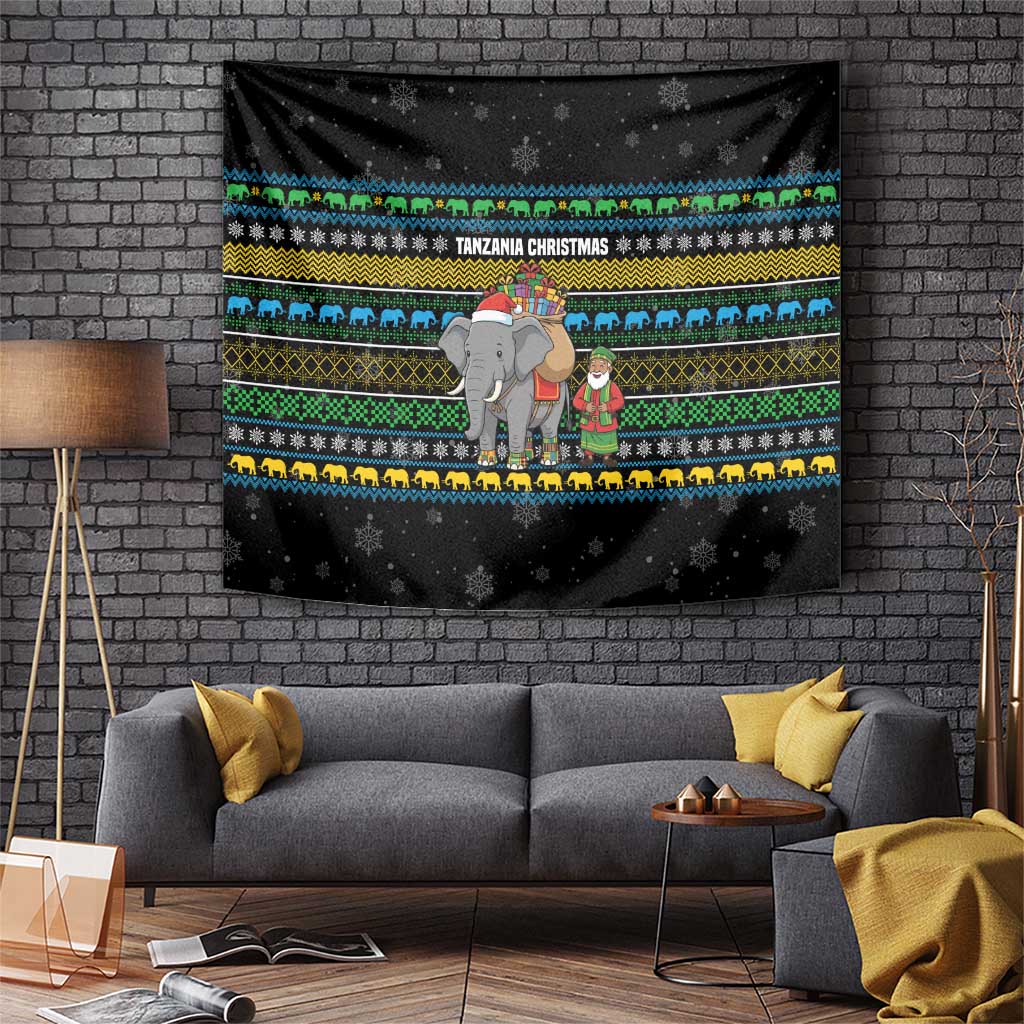 Tanzania Christmas Tapestry with Santa Riding Elephant Snowflakes and Colorful African - Wonder Print Shop