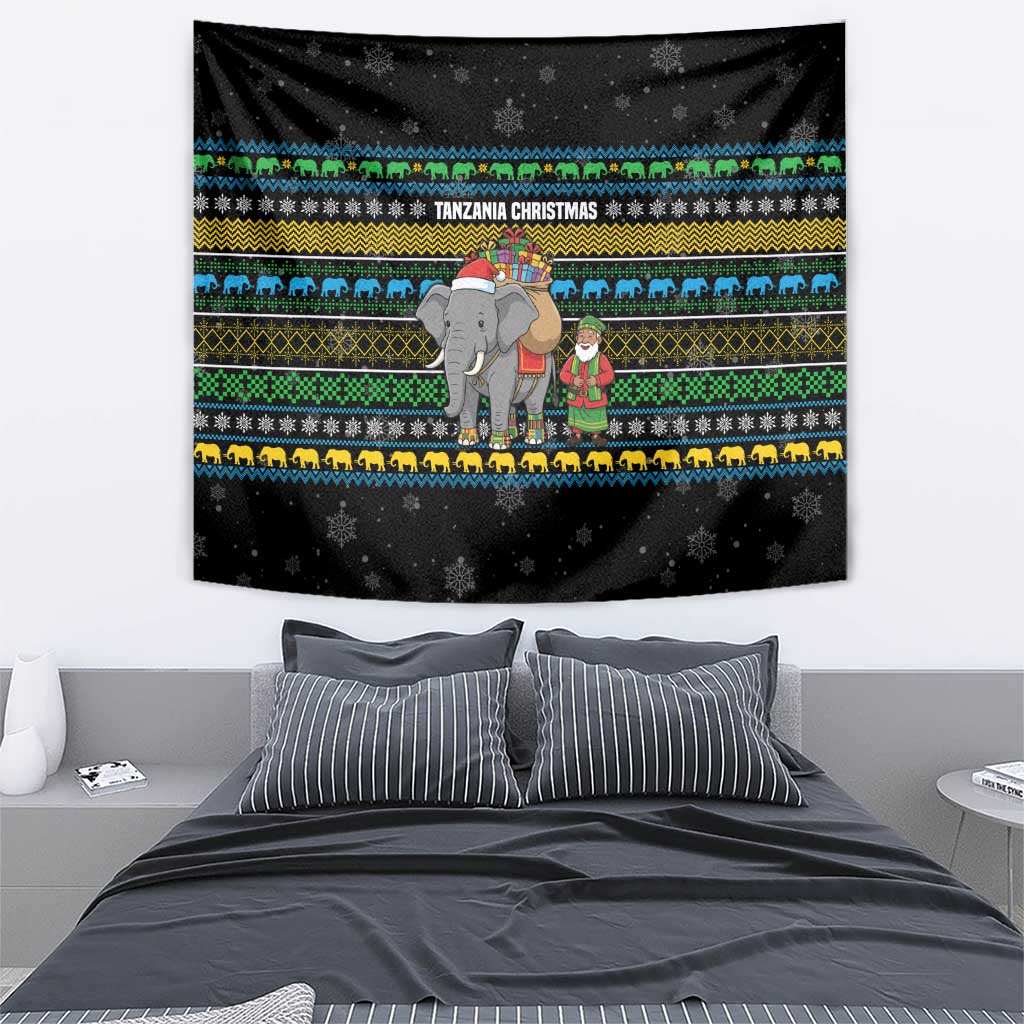 Tanzania Christmas Tapestry with Santa Riding Elephant Snowflakes and Colorful African - Wonder Print Shop