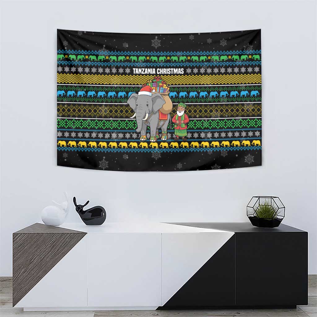 Tanzania Christmas Tapestry with Santa Riding Elephant Snowflakes and Colorful African - Wonder Print Shop