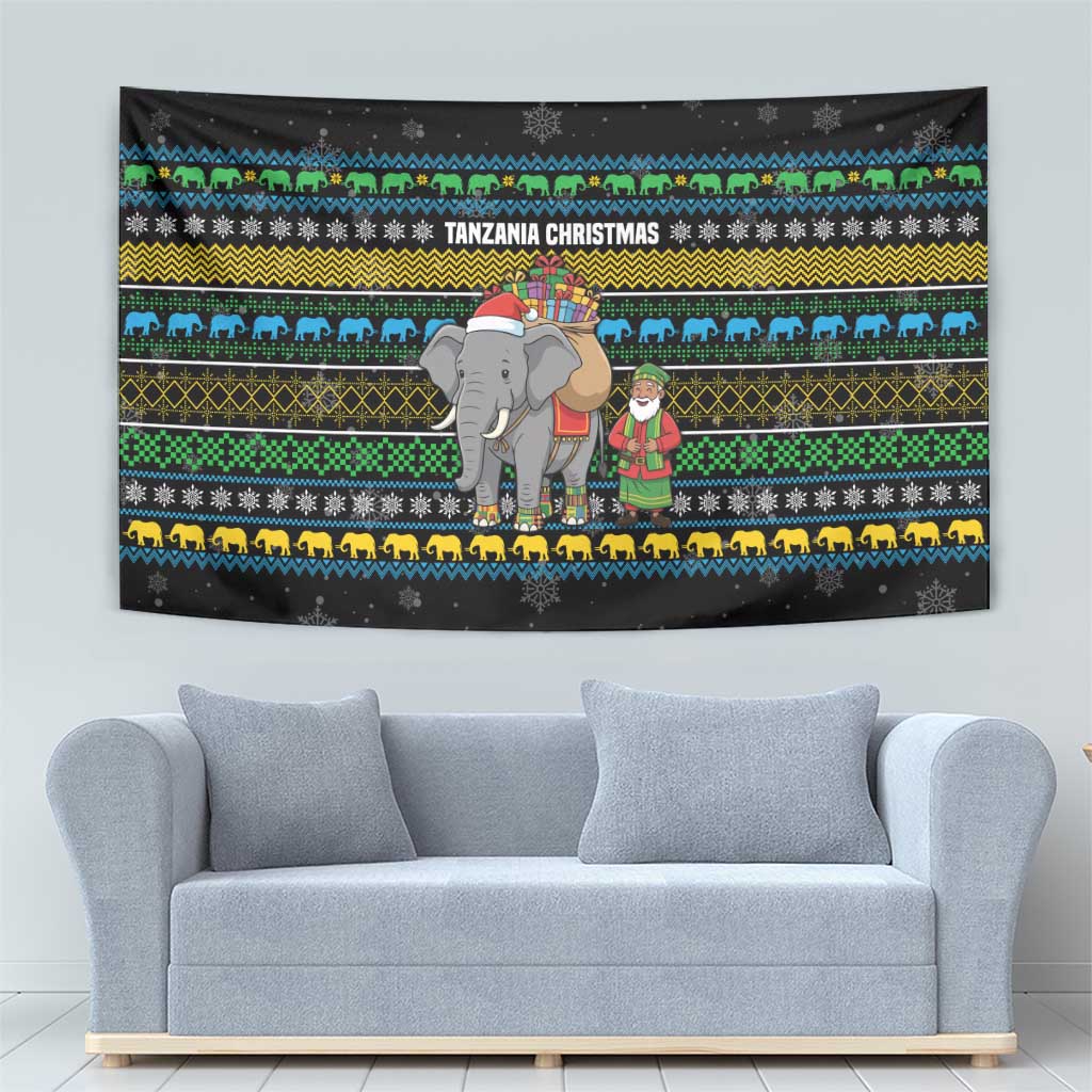Tanzania Christmas Tapestry with Santa Riding Elephant Snowflakes and Colorful African - Wonder Print Shop