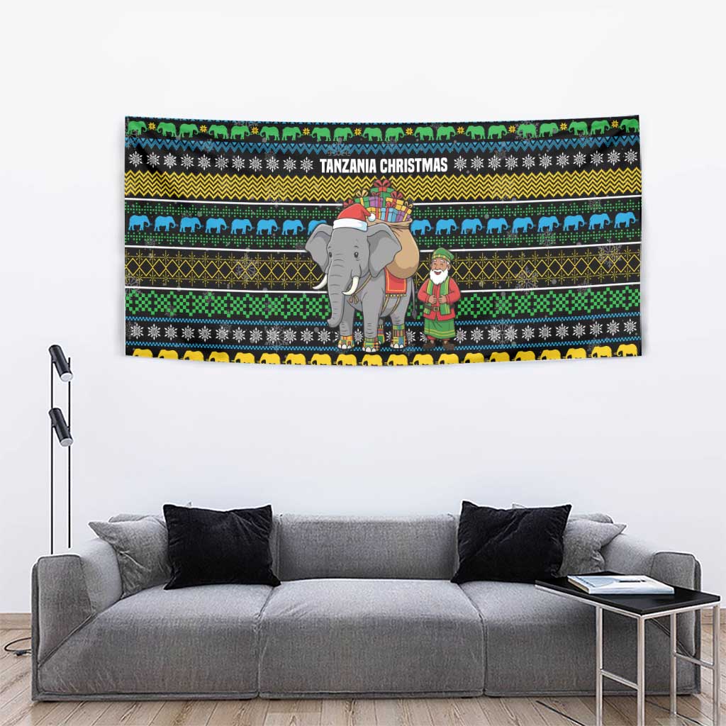 Tanzania Christmas Tapestry with Santa Riding Elephant Snowflakes and Colorful African - Wonder Print Shop