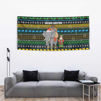 Tanzania Christmas Tapestry with Santa Riding Elephant Snowflakes and Colorful African - Wonder Print Shop