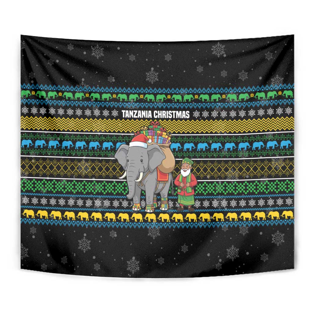 Tanzania Christmas Tapestry with Santa Riding Elephant Snowflakes and Colorful African - Wonder Print Shop