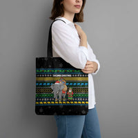 Tanzania Christmas Tote Bag with Santa Riding Elephant Snowflakes and Colorful African - Wonder Print Shop