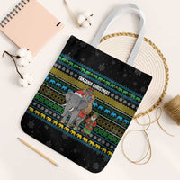 Tanzania Christmas Tote Bag with Santa Riding Elephant Snowflakes and Colorful African - Wonder Print Shop